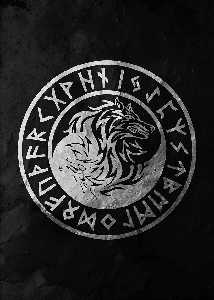 Wolf with Runes