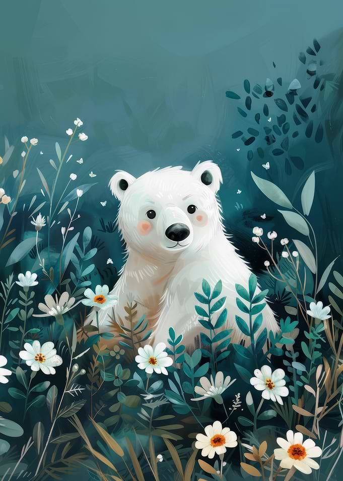 Polar Bear in Flowers