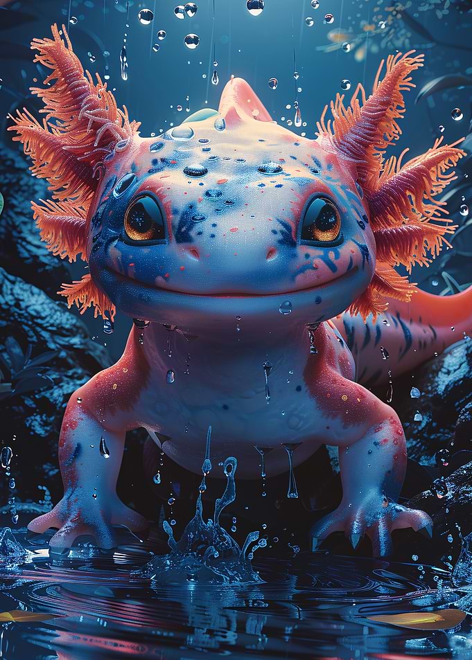 Cute Axolotl in Rain