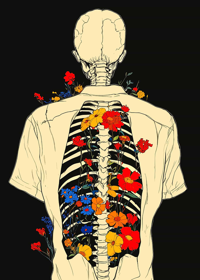 Skeleton with Flowers