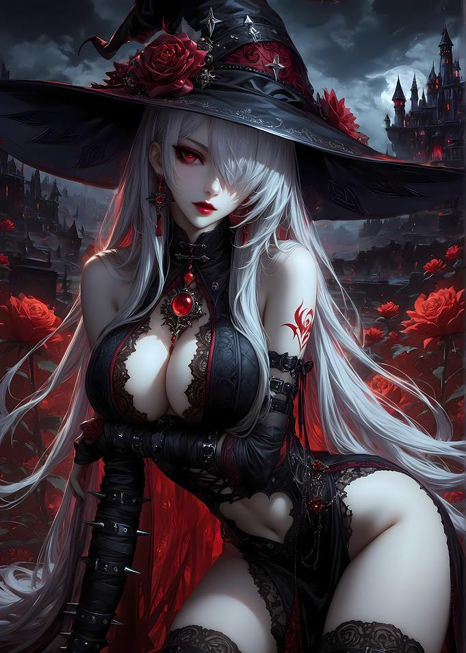 Gothic Witch with Red Roses