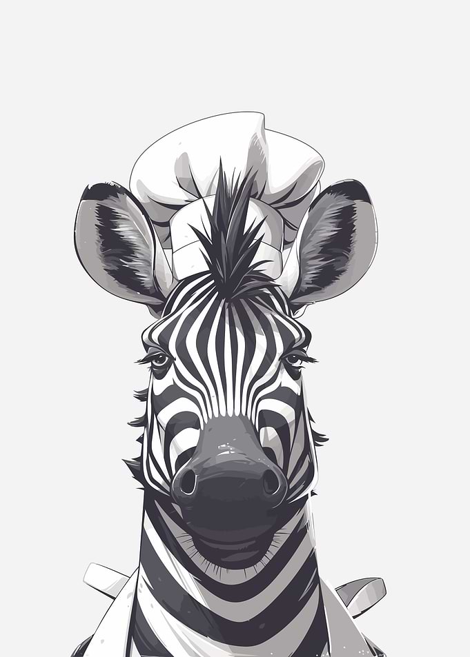 Zebra Chef Illustration, Kitchen Wall Art, Zebra Print, Colorful Kitchen Decor, Funny Poster, Zebra in Kitchen, Maximalist, Animal Print