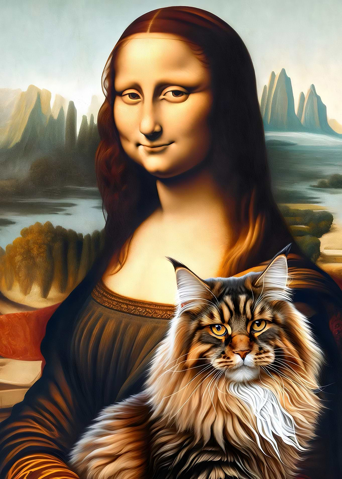 Mona Lisa with Main Coon Cat