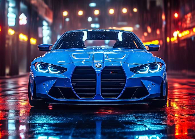 Blue BMW M4 in City