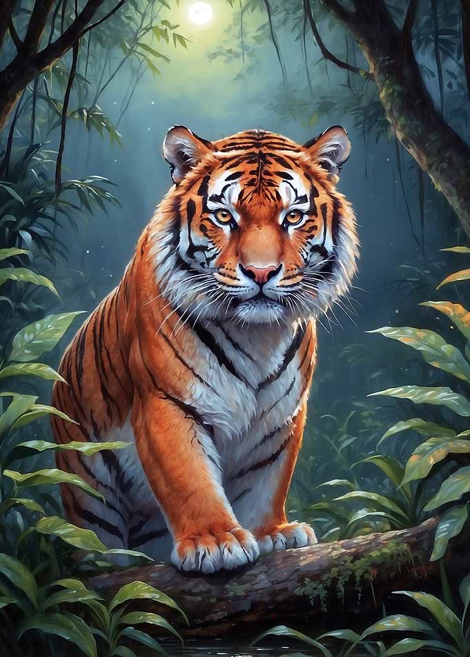 Tiger in Moonlight Jungle