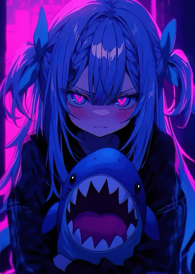 Anime Girl with Shark Plush
