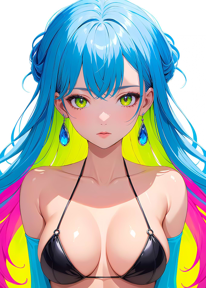 Sexy Anime Girl with Blue Hair