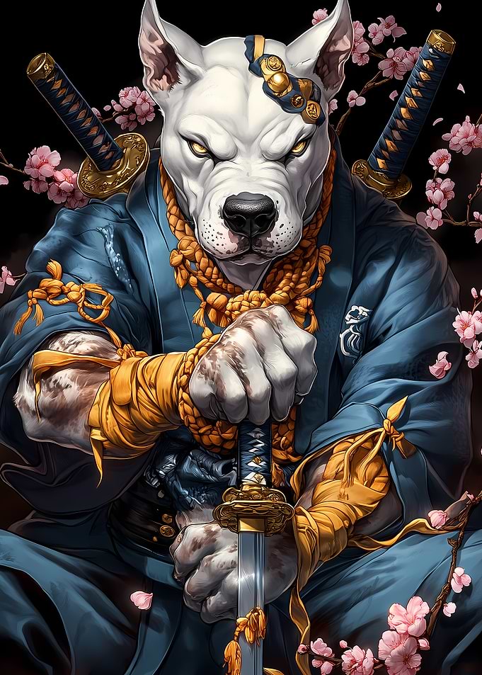 Pit Bull Dog Samurai Warrior