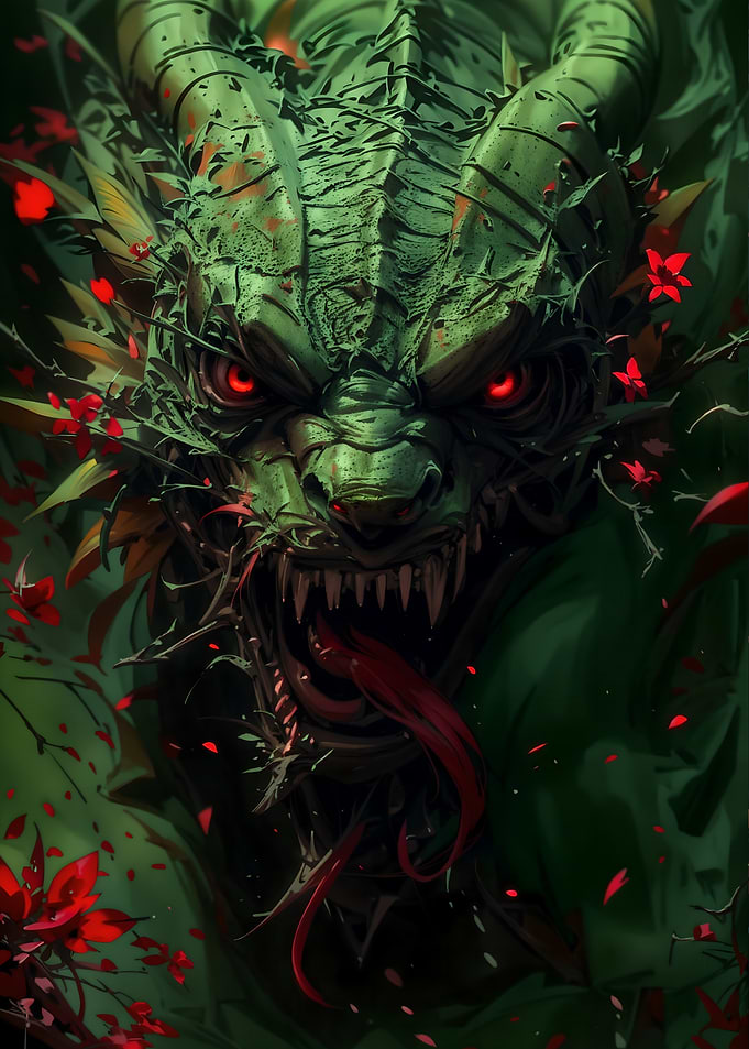 Green Dragon with Red Eyes