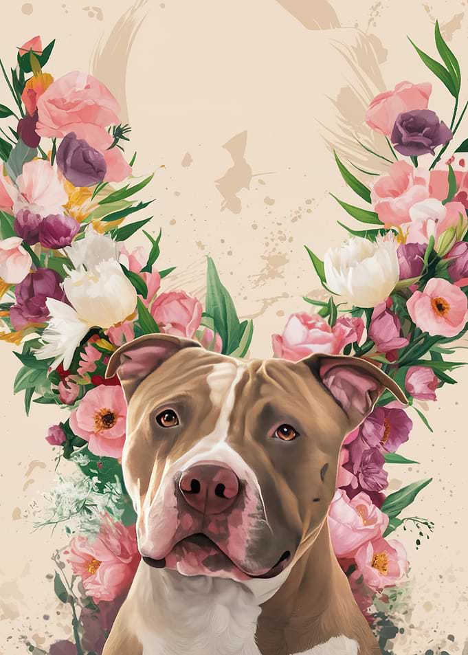 Pitbull with Flowers