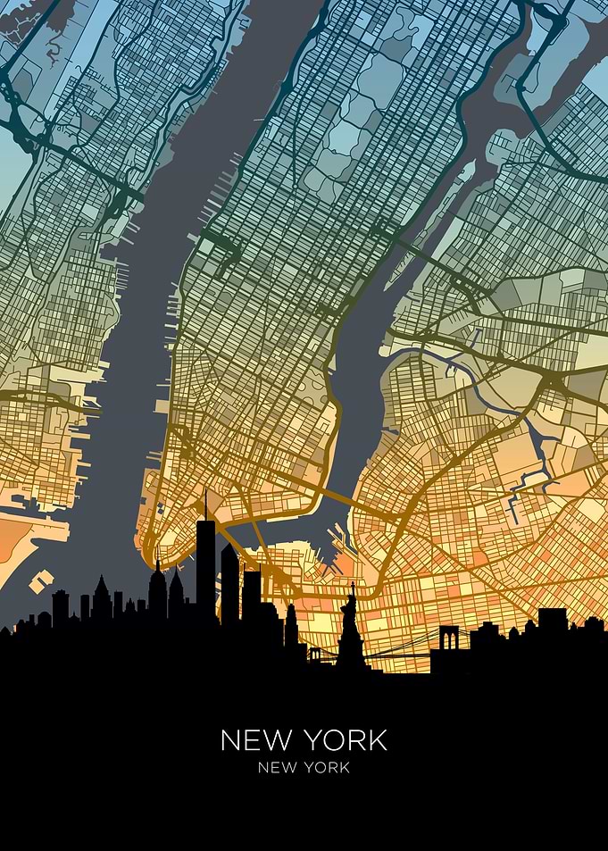 New York United States Skyline Map