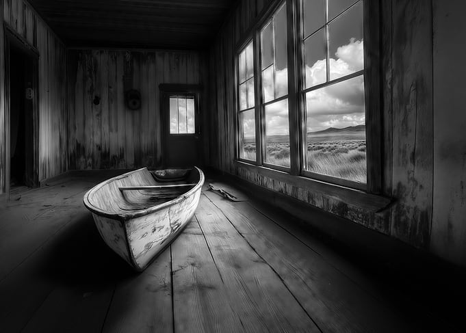 Whispers of Solitude: A Boat in a Desolate Room -