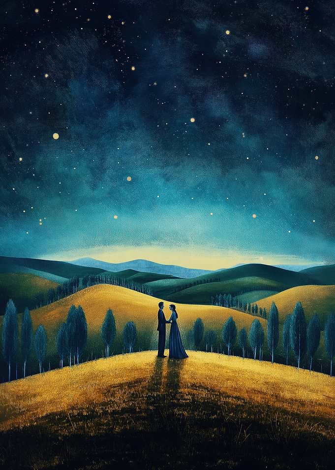 Adult Couple Under Starry Sky