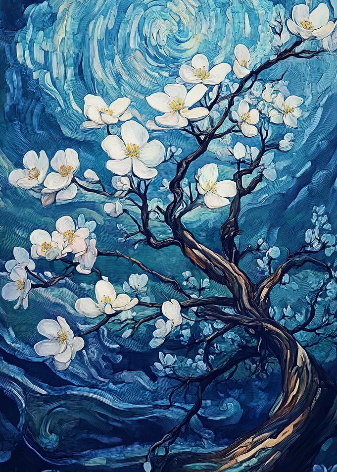 White Blossoms Against Blue Sky