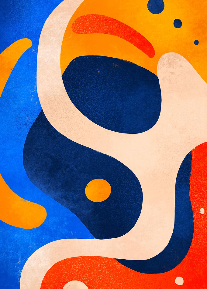 Abstract Art with Blue, Orange, and White