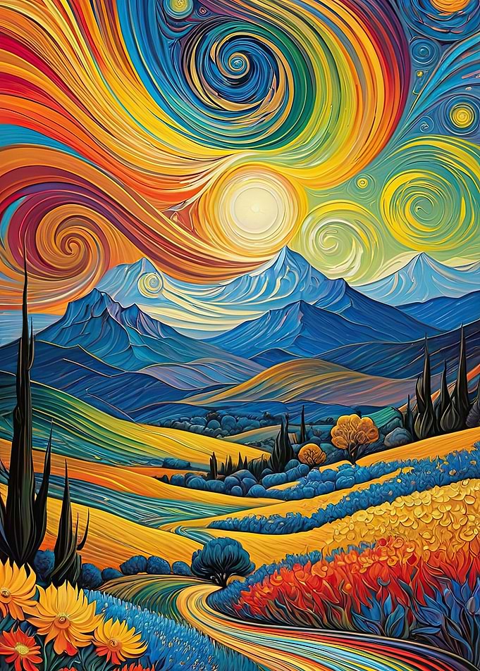 Swirling Sky Landscape - Inspired by the master Vincent