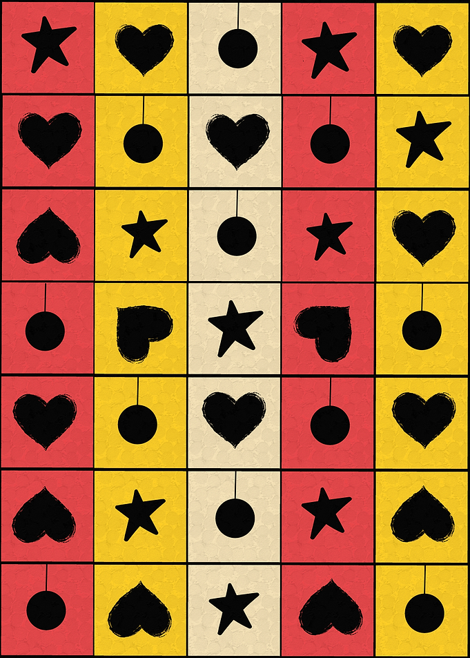 Black & White Shapes Pattern With Hearts And Stars