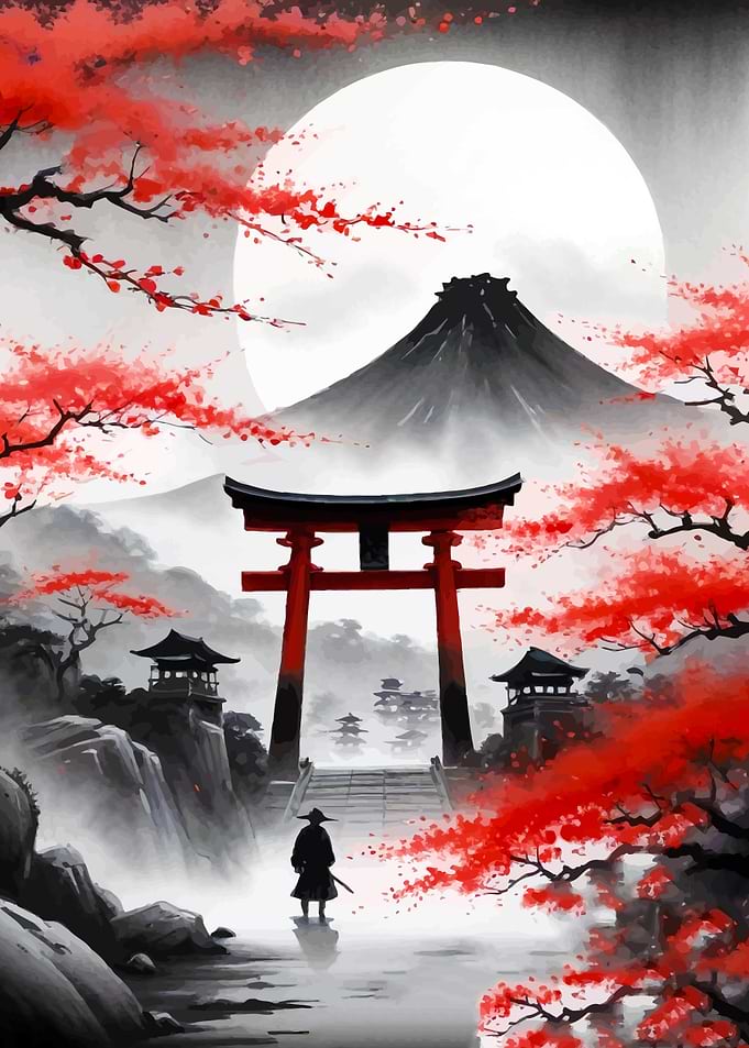 Samurai Under Cherry Blossoms
