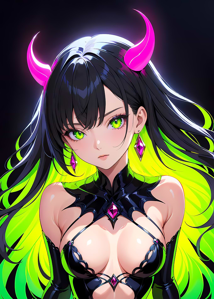 Sexy Demonic Anime Girl with Horns