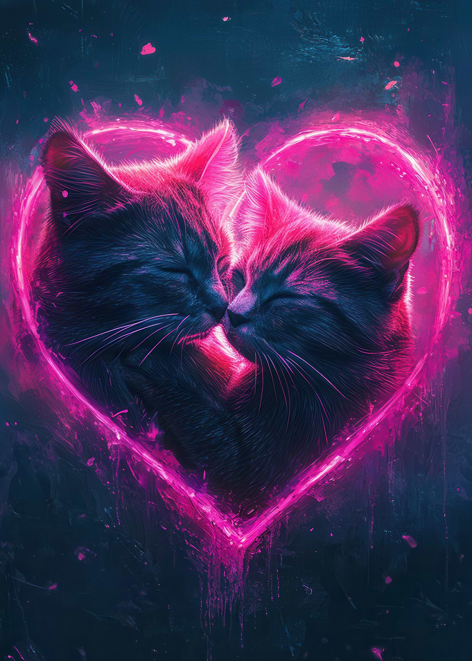 Neon Heart Cats