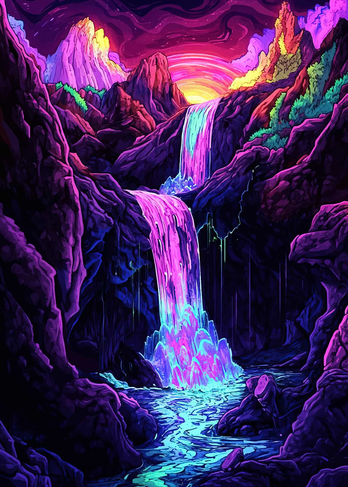 Neon Waterfall Landscape
