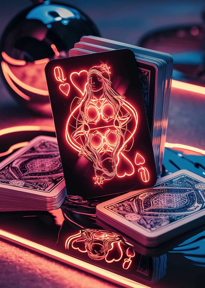 Queen of Hearts Neon Card