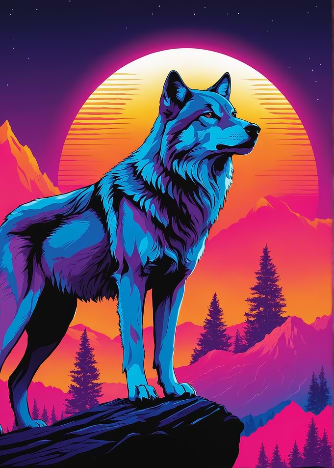 Wolf in Neon Sunset