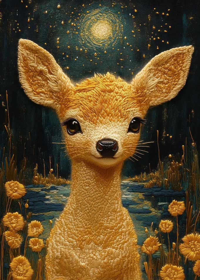Golden Fawn Under Moonlight