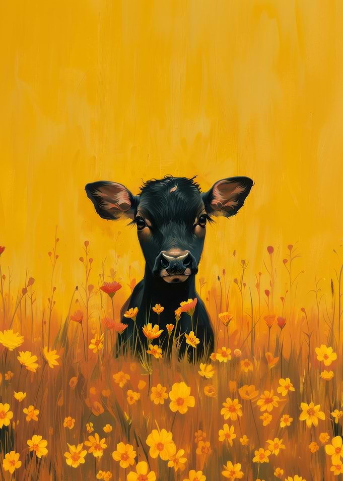 Black Calf in Field