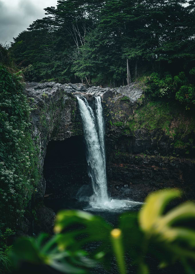 Rainbow Falls Hawaii on Stormy Day