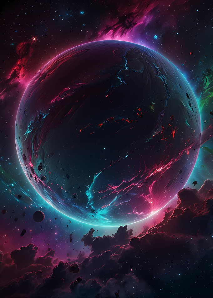 Neon Planet in Space