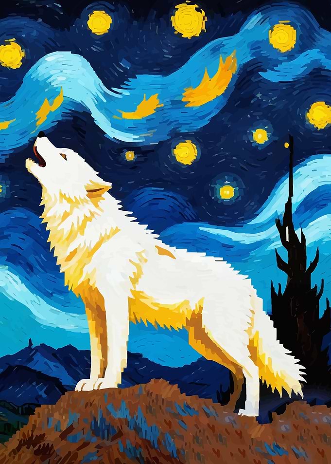 White Wolf Starry Night