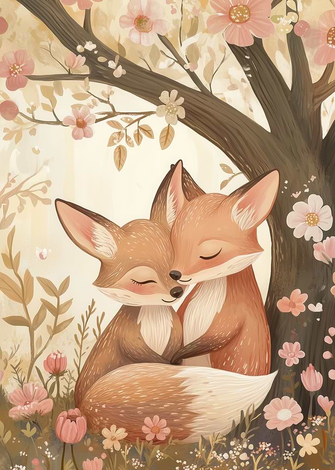 Cute Fox Couple in Bloom