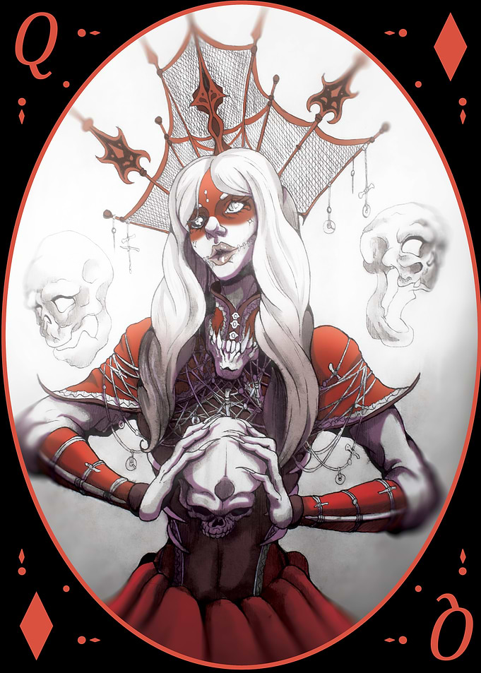 Queen of Diamonds Skull Art