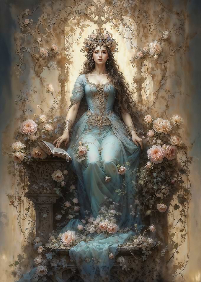 Goddess Minerva in Rose Garden