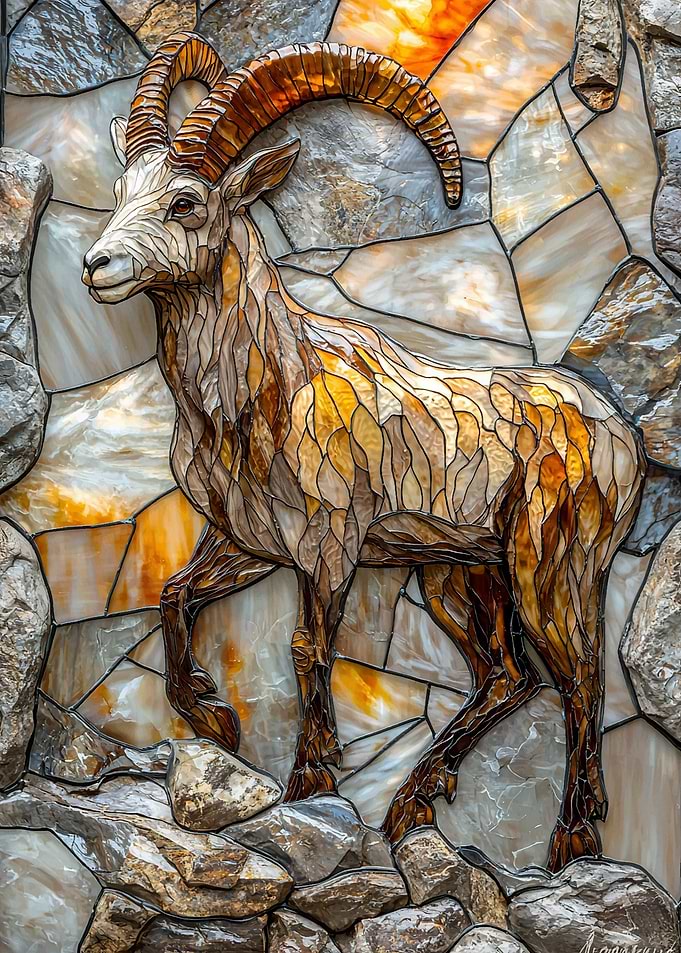 Stained Glass Mountain Goat