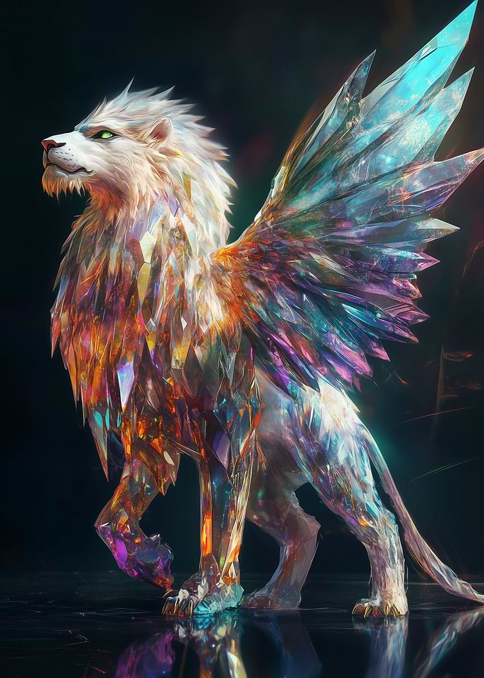 Crystal Lion with Wings
