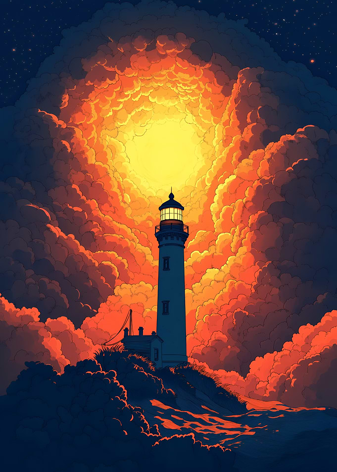 Lighthouse Under a Starry Sky