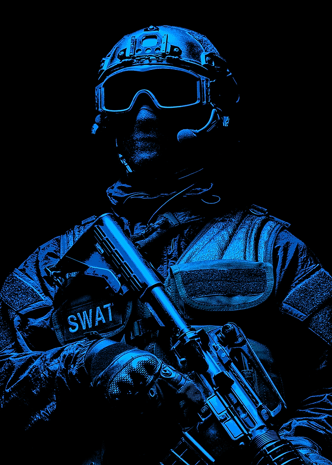 SWAT Officer in Blue Light