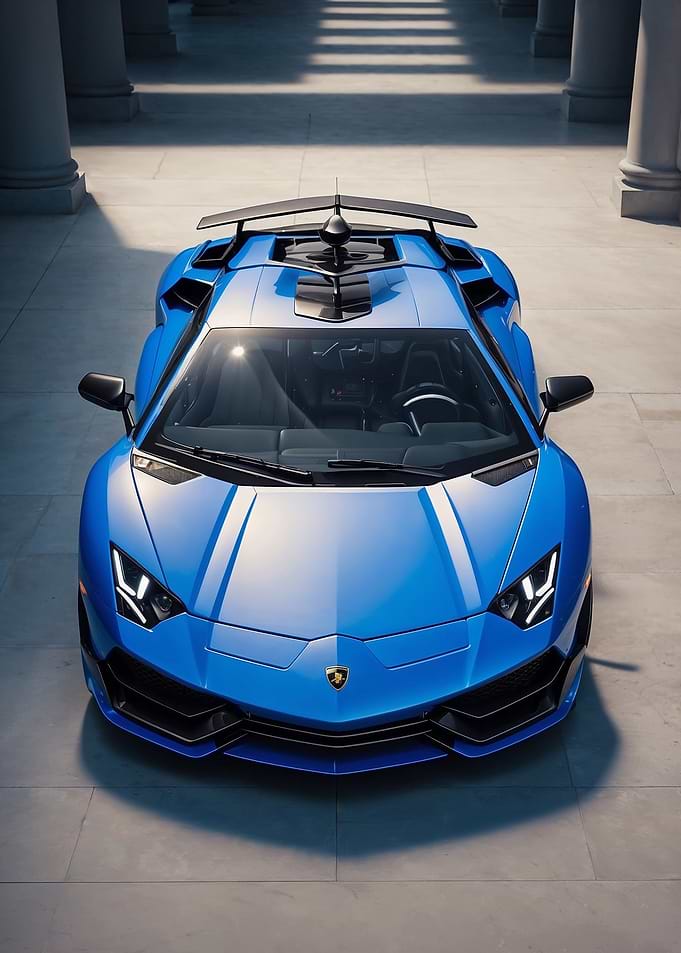 Blue Lamborghini Aventador SVJ