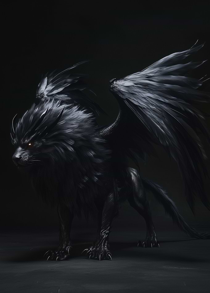 Black Griffin with Wings