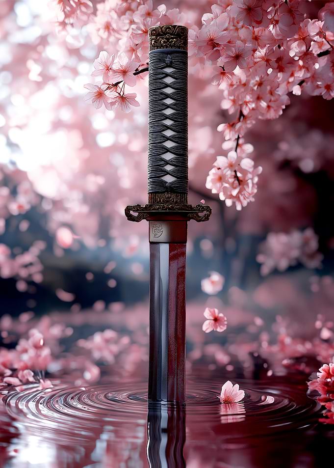 Samurai Sword in Cherry Blossoms