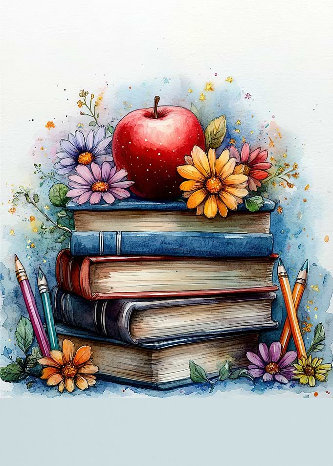 Watercolor Books & Apple
