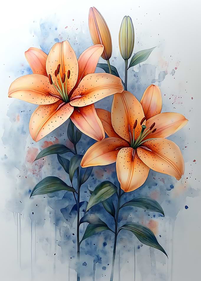 Watercolor Lily Flowers
