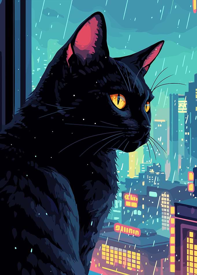 Black Cat Rain Window