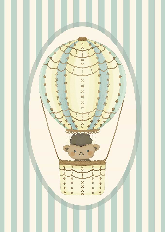 Cute Sheep in Hot Air Balloon Child's Wall Decor