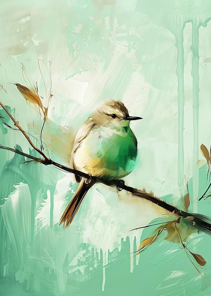 Green Bird on Branch