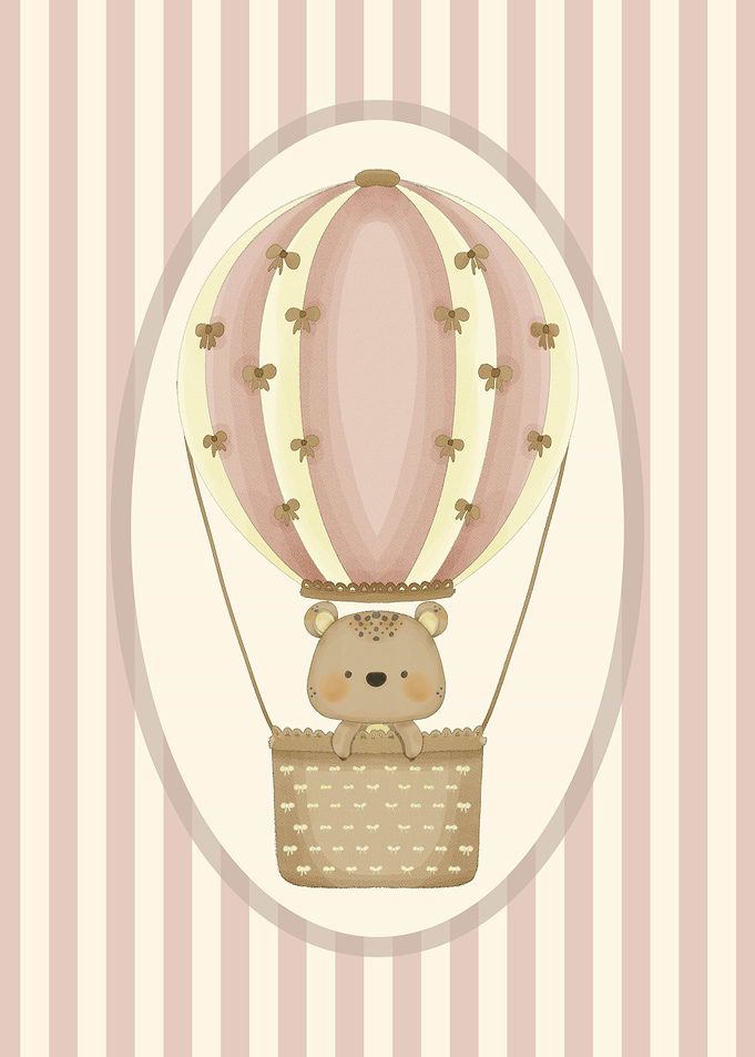 Cute Bear in Hot Air Balloon Nursery Wall Decor