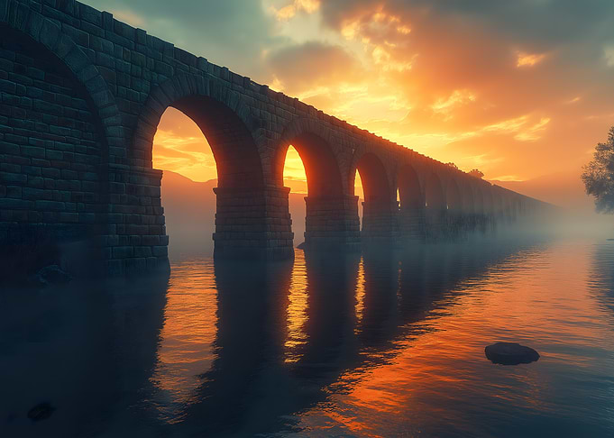 Roman Aqueduct Stone Bridge Sunset