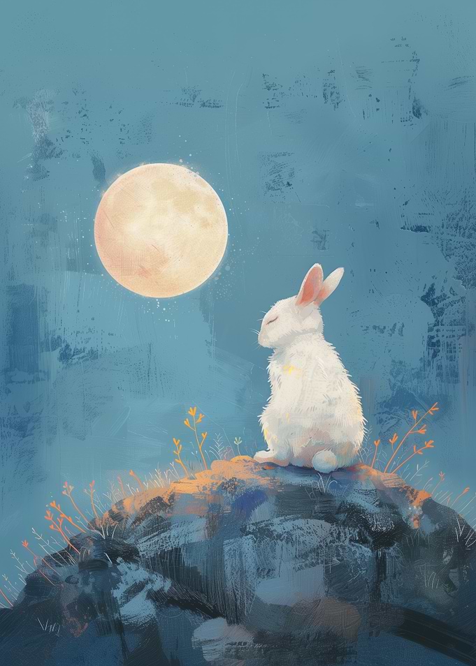 White Rabbit Under the Moon